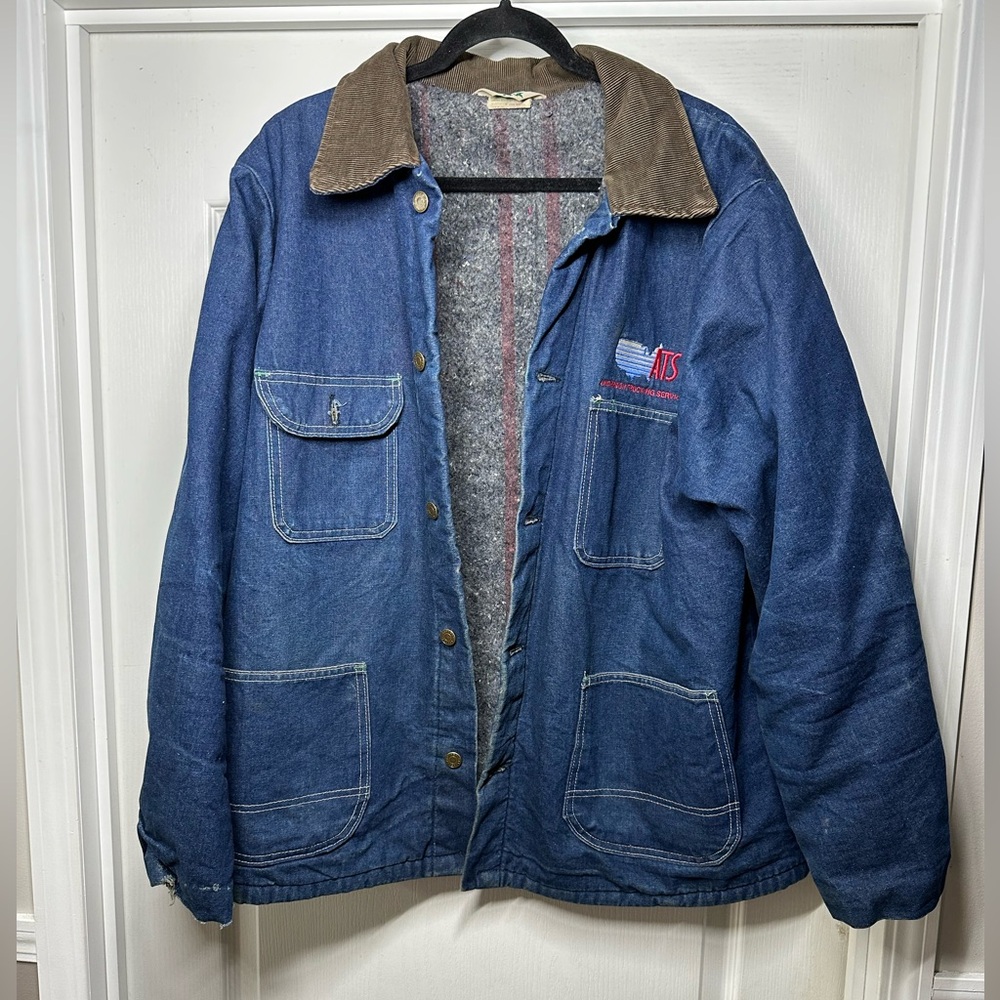 Vintage Key Denim Blanket lined Corduroy Collar trucker Jacket Size 48 R